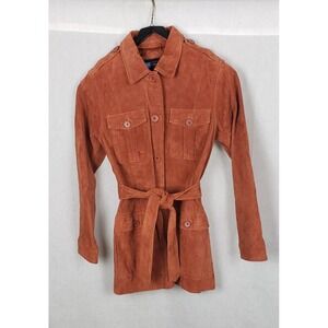 Relativity Jacket Womens S Rust Brown Suede 100% Genuine Leather Belted Safari